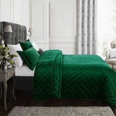 Velvet Quilted Bedspread - Green 2